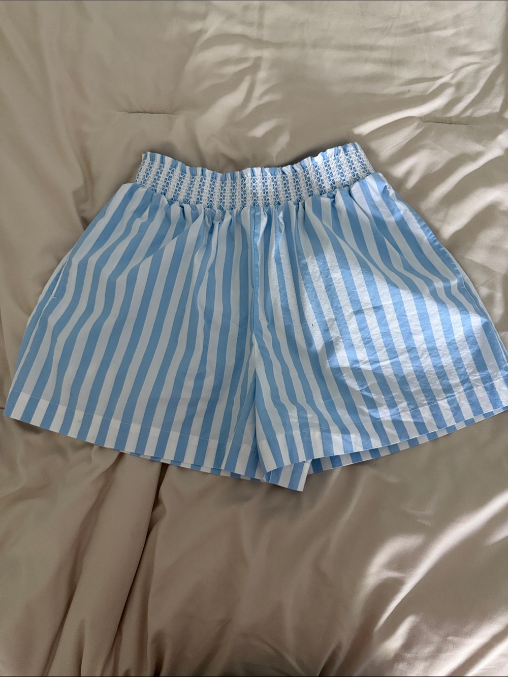 Draper James Blue & White Striped Smocked Waist Shorts